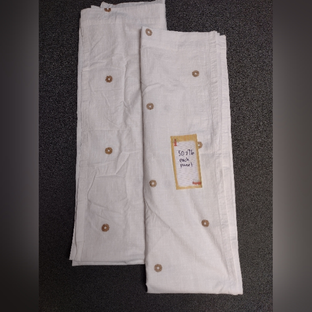 Curtain Panel Pair Floor Length Light Beige with Gold Starburst